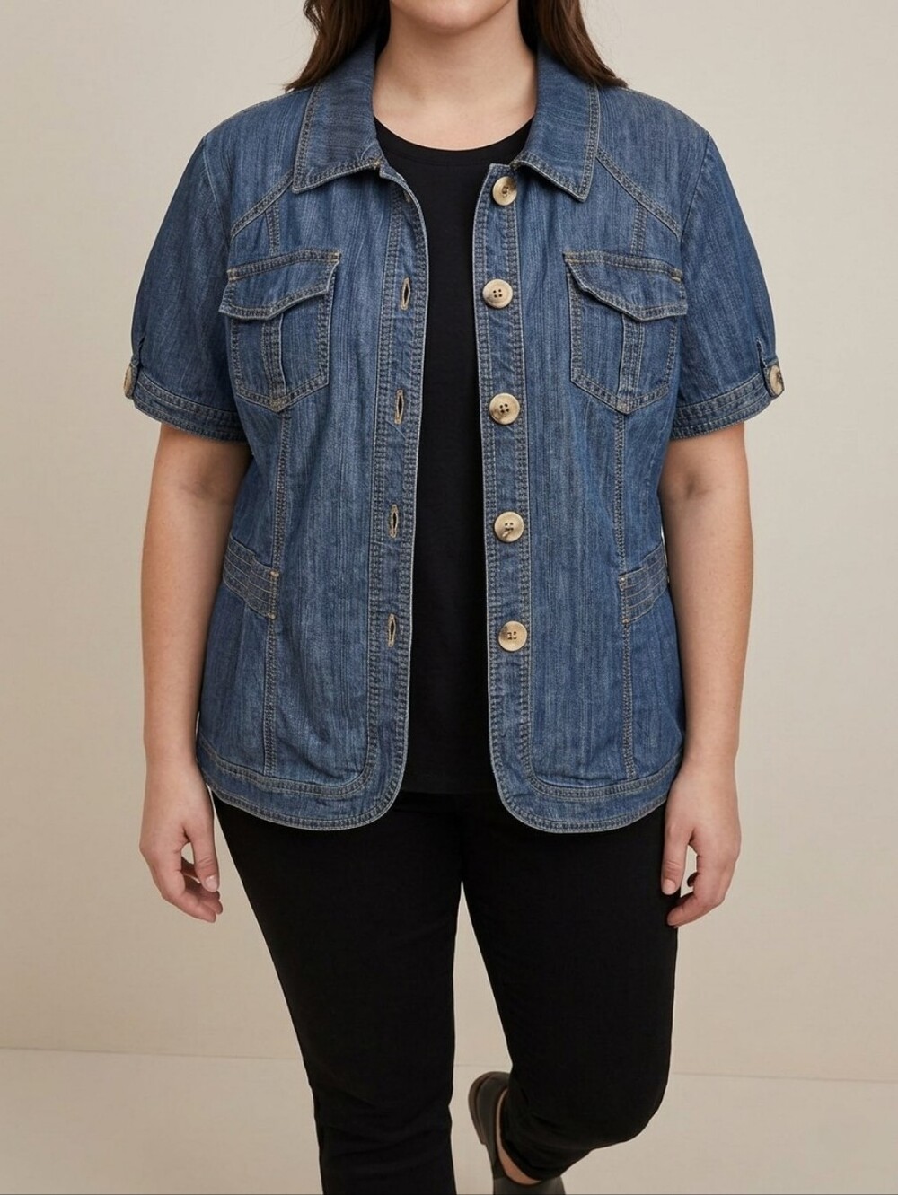 Lane Bryant Plus Size Short Sleeve Denim Jacket / Shirt Size 26